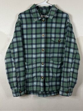 American Eagle Plaid Shacket Sz L Wool Shirt Jacket Metal Buttons Pockets